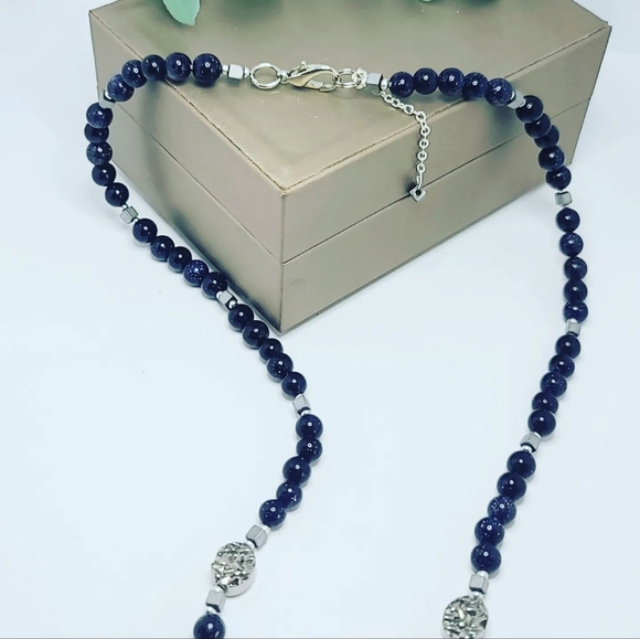 Blue Goldstone, Hematite 5 Blessings Amulet Unisex necklace - Picture 2 of 5